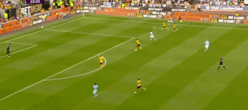 第35分钟，刘易斯助攻，哈兰德破门，曼城1-0狼队