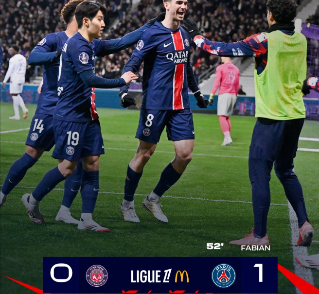 法甲赛程：图卢兹0:1巴黎圣日耳曼