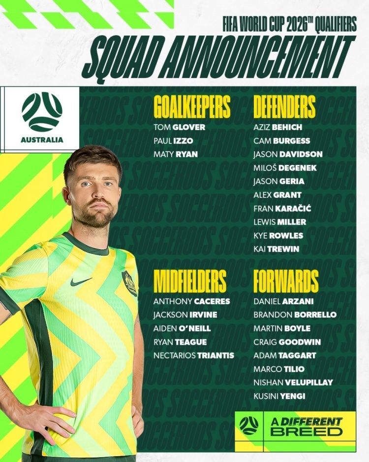 澳大利亚世预赛大名单