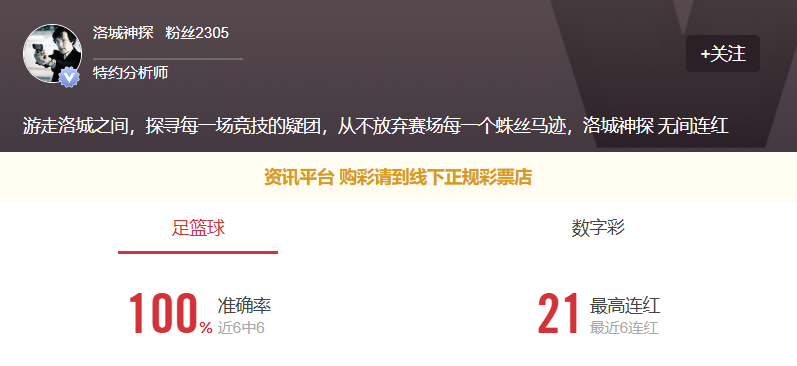 洛城神探六连红，点点关注今日重心推荐不要错过！