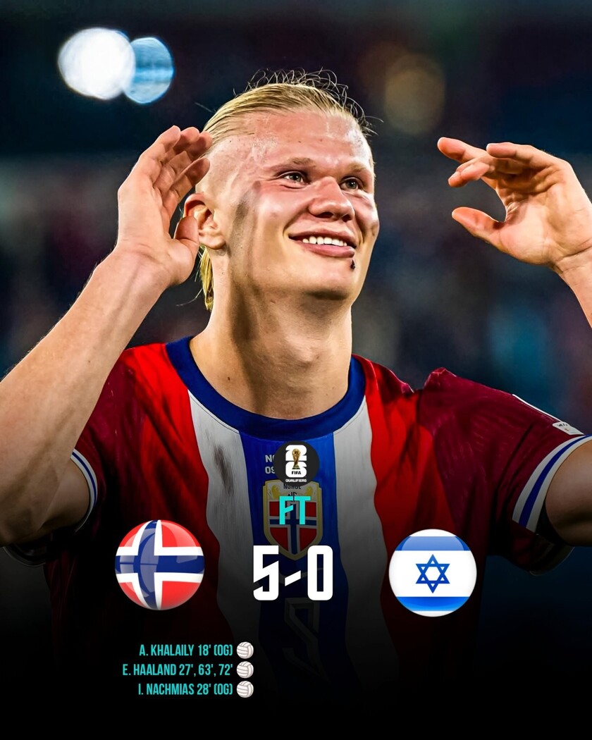 挪威队5-0大胜以色列队