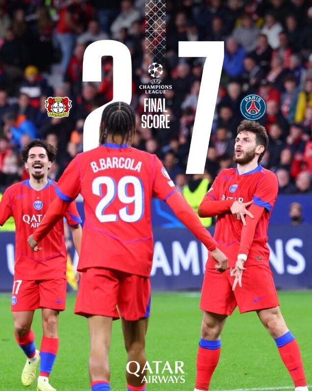 巴黎客场7-2狂胜勒沃库森