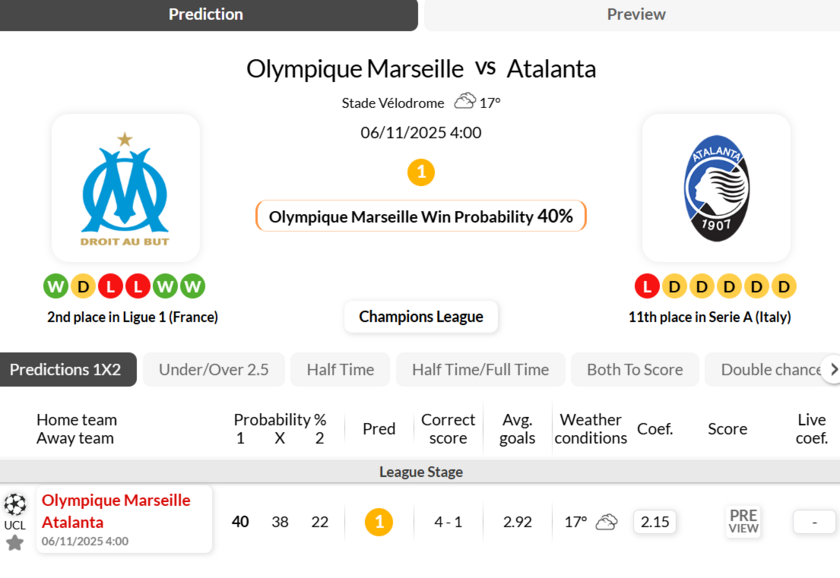 马赛vs亚特兰大