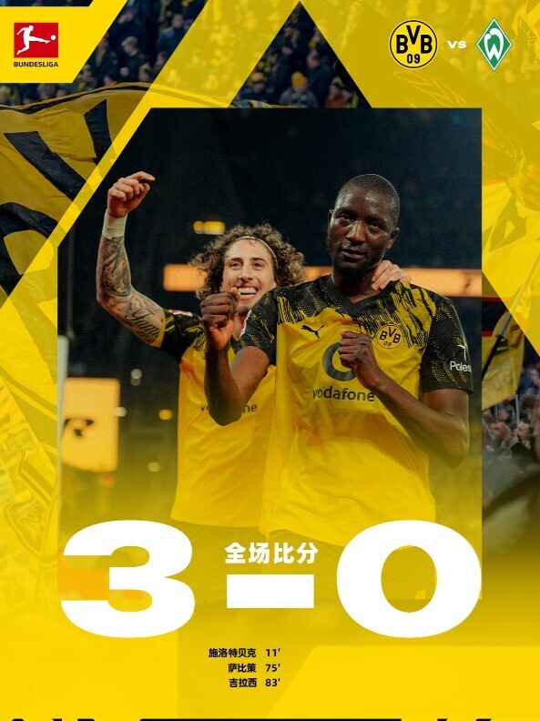 多特蒙德3-0不莱梅