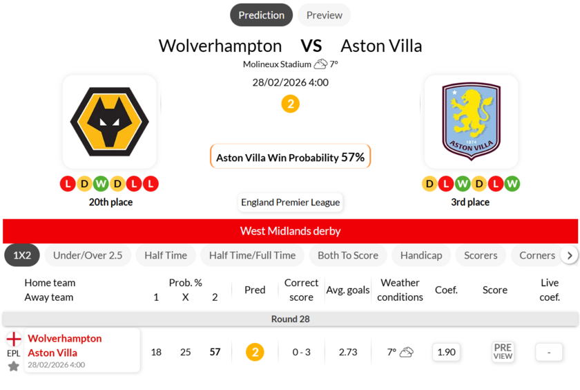 狼队VS阿斯顿维拉