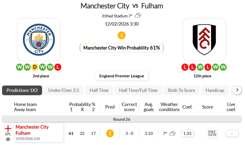 曼彻斯特城VS富勒姆