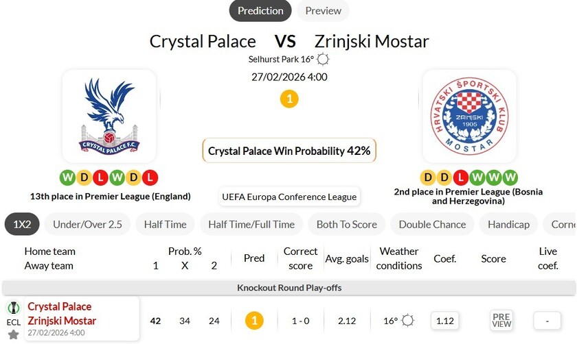 水晶宫VS日林斯基