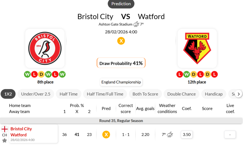 布里斯托城VS沃特福德
